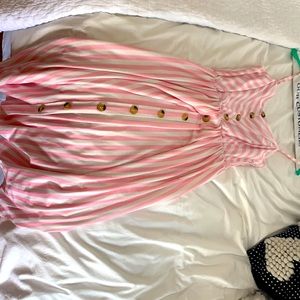 Pink and white stripped midi dress